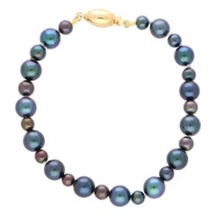 Cultured Black Pearl Strand Bracelet Set with an 18k Yellow Gold Clasp