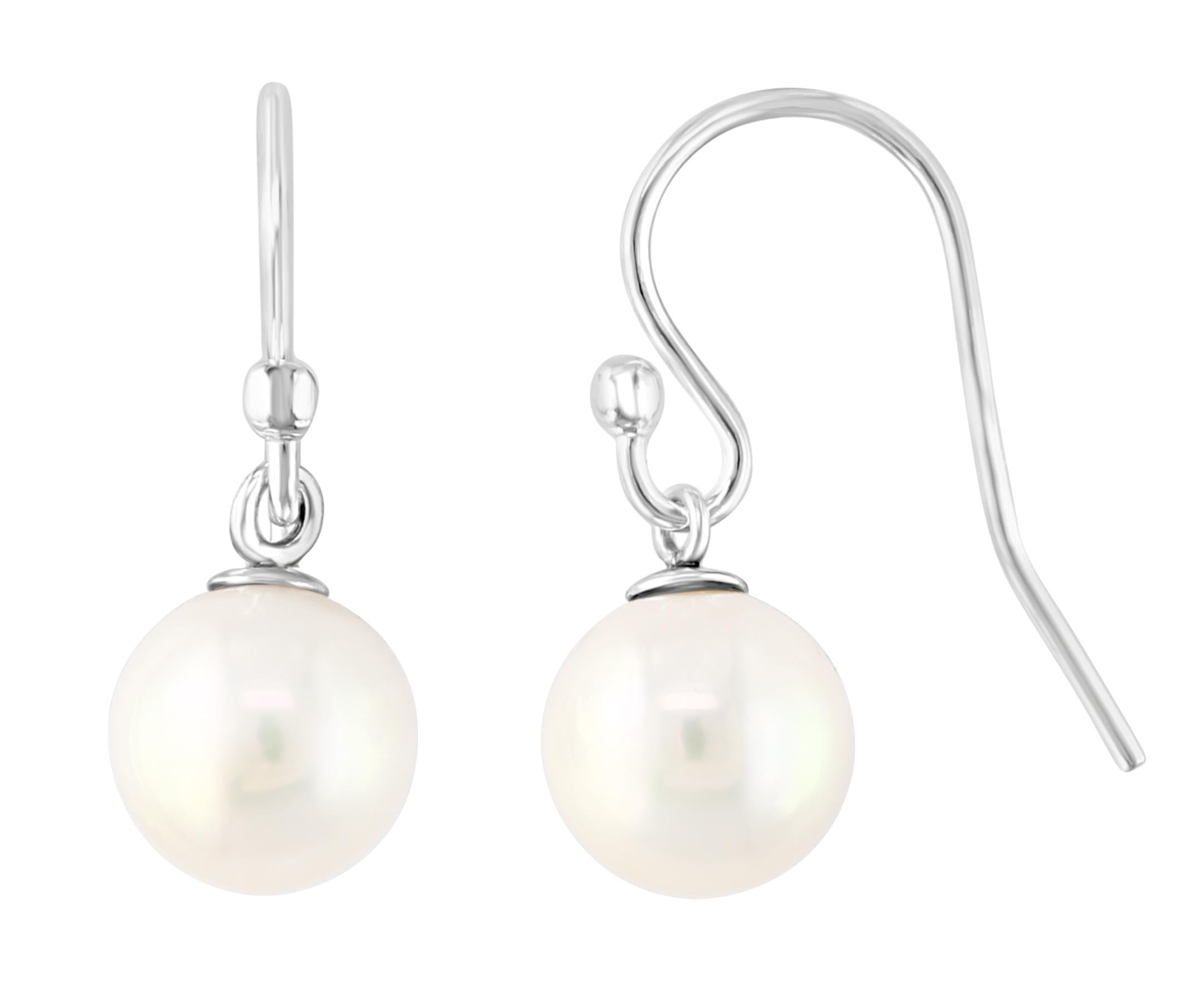 Contemporary Cultured Freshwater White Pearl Earrings in Sterling Silver For Sale