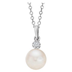 Cultured Freshwater Pearl and Diamond Pendant 14 Karat White Gold