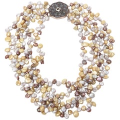 Cultured Freshwater Pearl and Sterling Silver Multi Strand Necklace