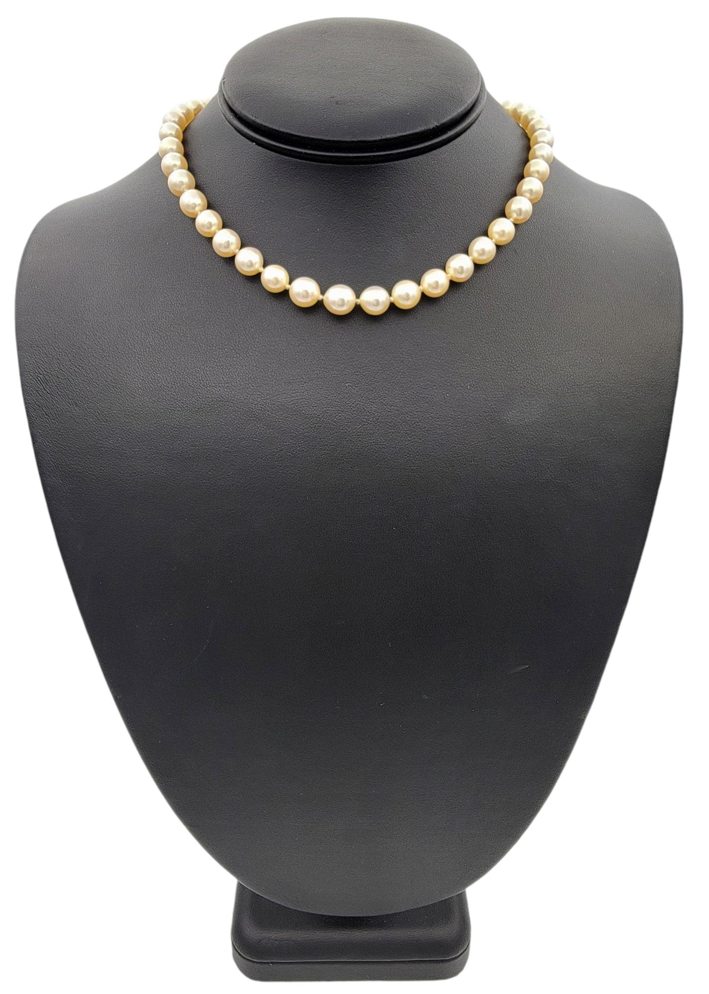 Cultured Freshwater Pearl Choker Necklace with Diamond Clasp in 14 Karat Gold For Sale 5