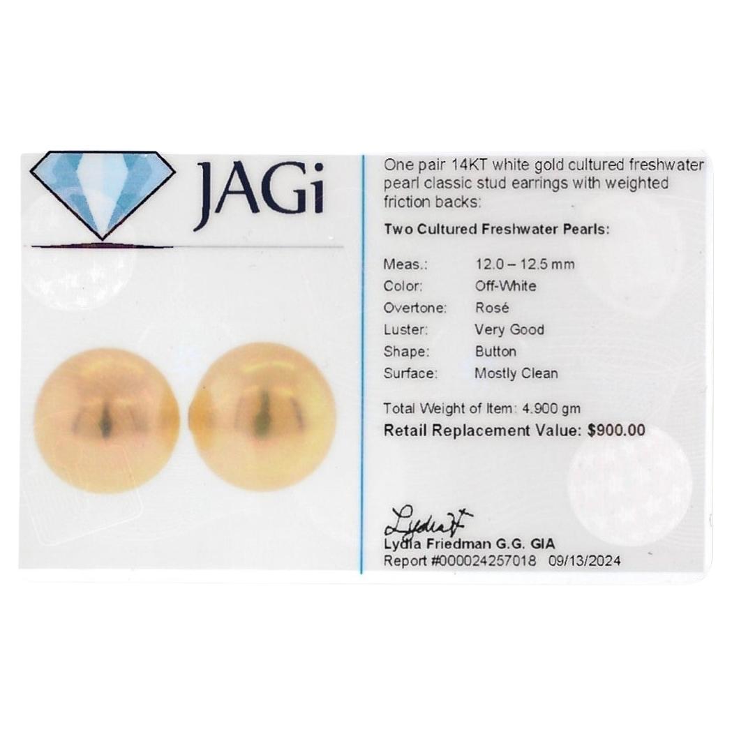 Orecchini classici con perle d'acqua dolce coltivate da 12,5 mm in oro bianco 14 carati in vendita 3