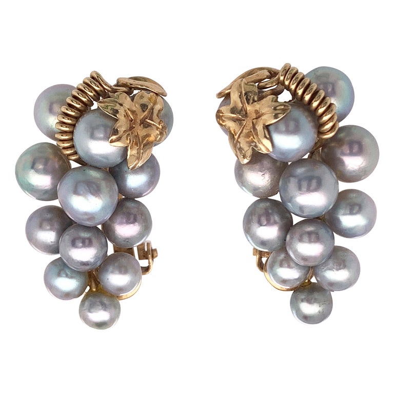 Cultured Freshwater Pearl ClusterGrape ClipOn Earrings Set in 14