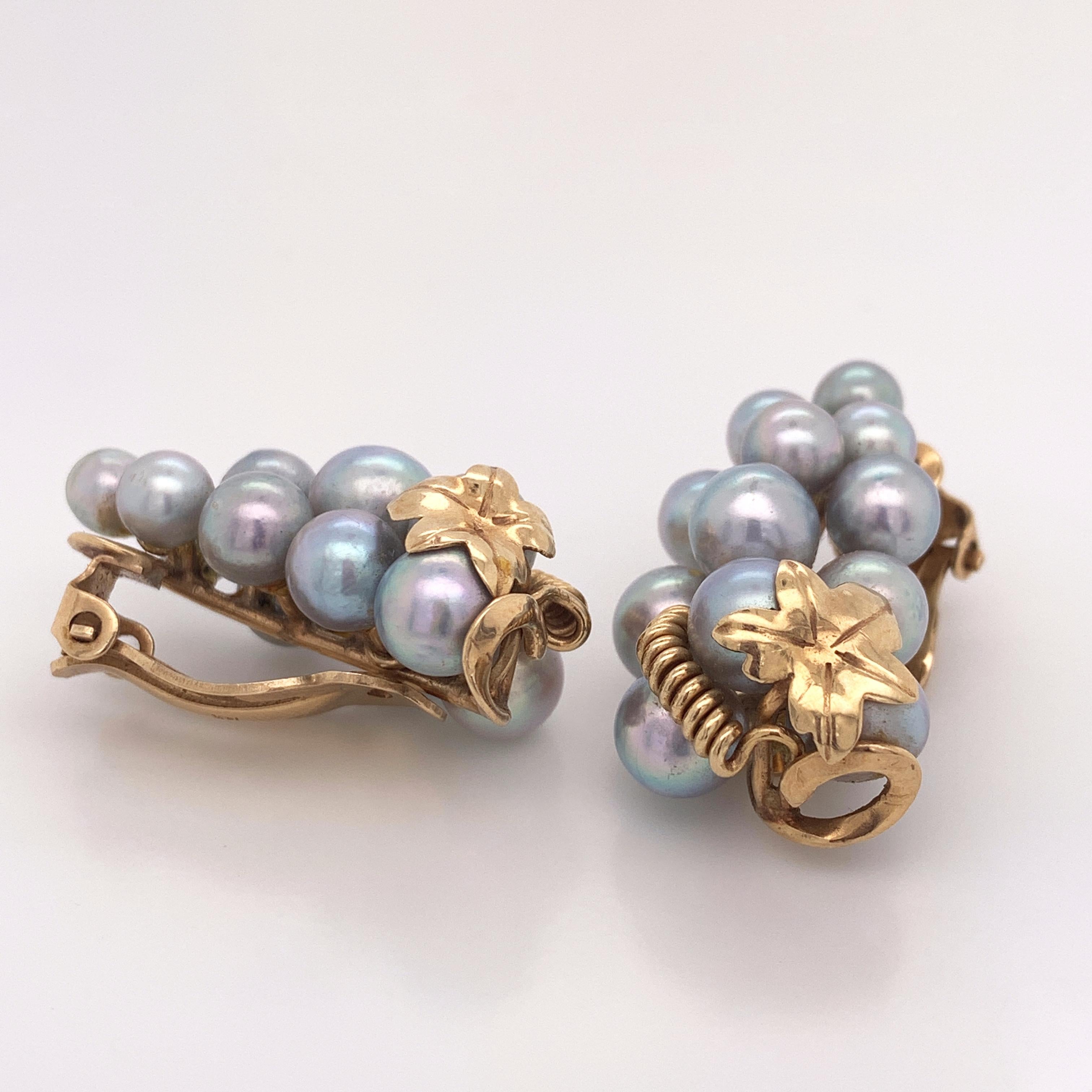 Women's Cultured Freshwater Pearl Cluster-Grape Clip-On Earrings Set in 14 Karat Gold
