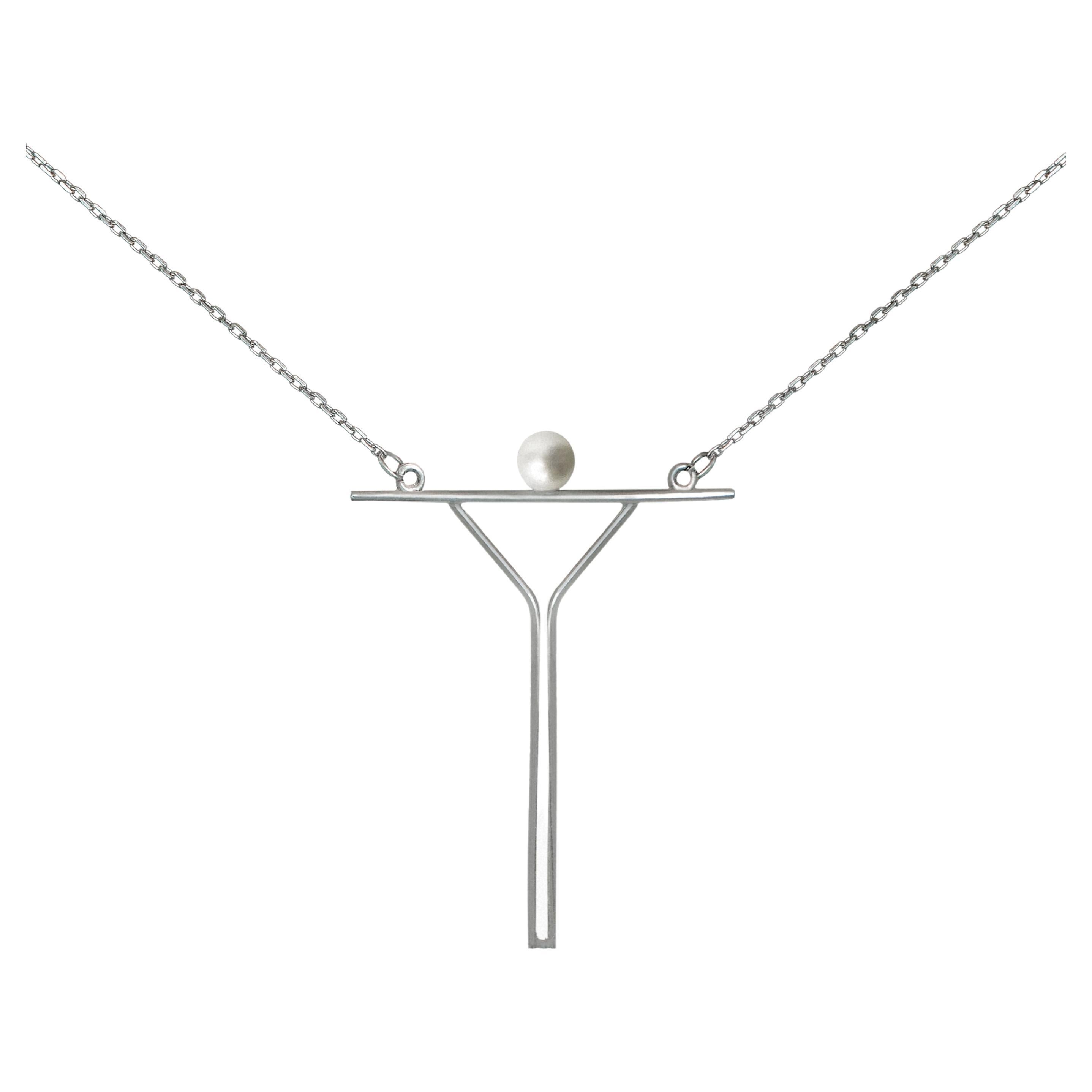 Cultured Freshwater Pearl Contemporary Pendant on .925 Sterling Silver Chain  For Sale