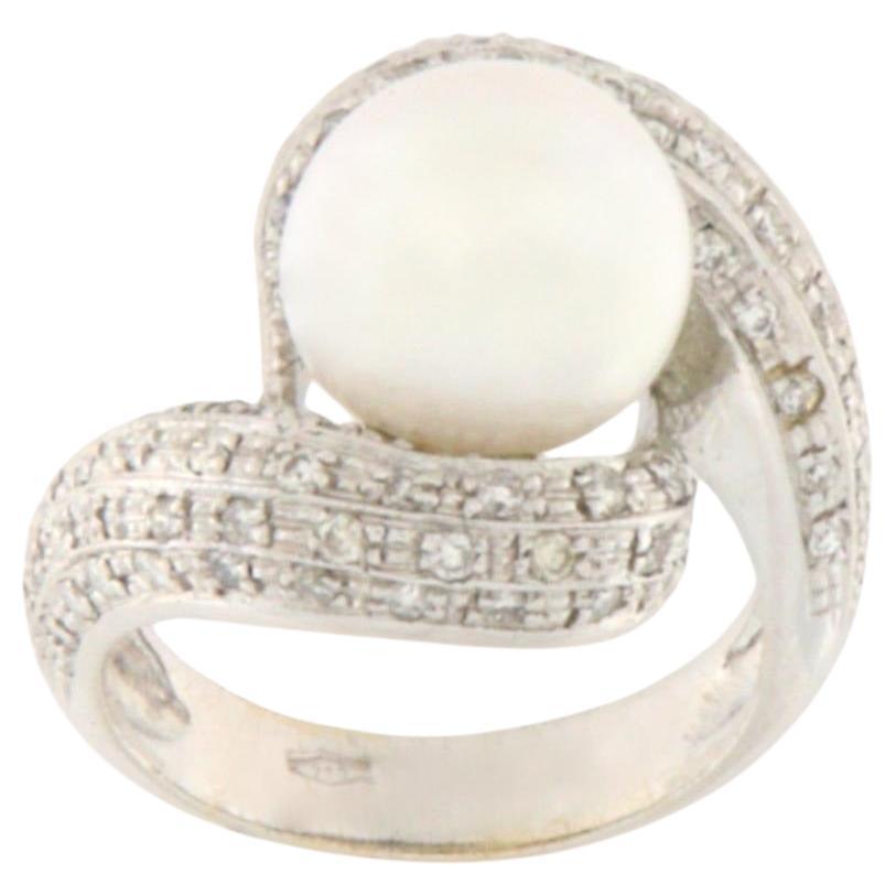 Perla d
acqua dolce coltivata con diamante Pavé in oro bianco 18 Kt Anello da cocktail