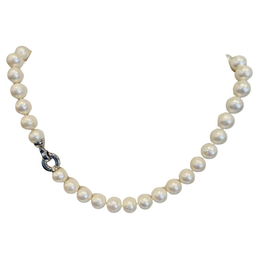 Cultured Freshwater Pearl Strand 17.25" with Stylish Sterling Fold Over Clasp For Sale