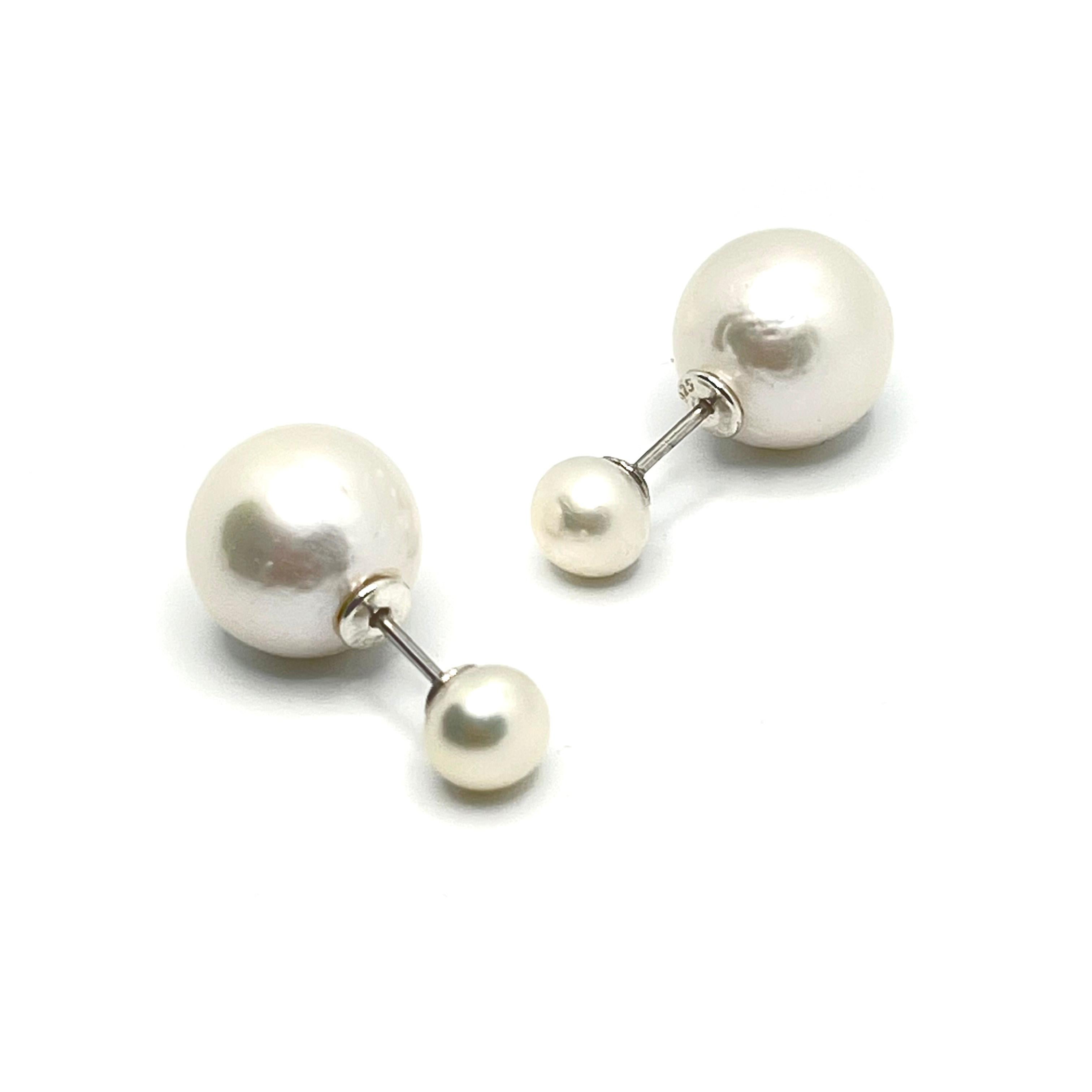 Stunning Cultured Freshwater Pearl Tribal Earrings!

The earrings featured 2 pairs of beautiful cultured freshwater pearl. The front pair is 7mm round freshwater pearl. The back pair is 13mm drop shape freshwater pearl. Straight sterling silver post