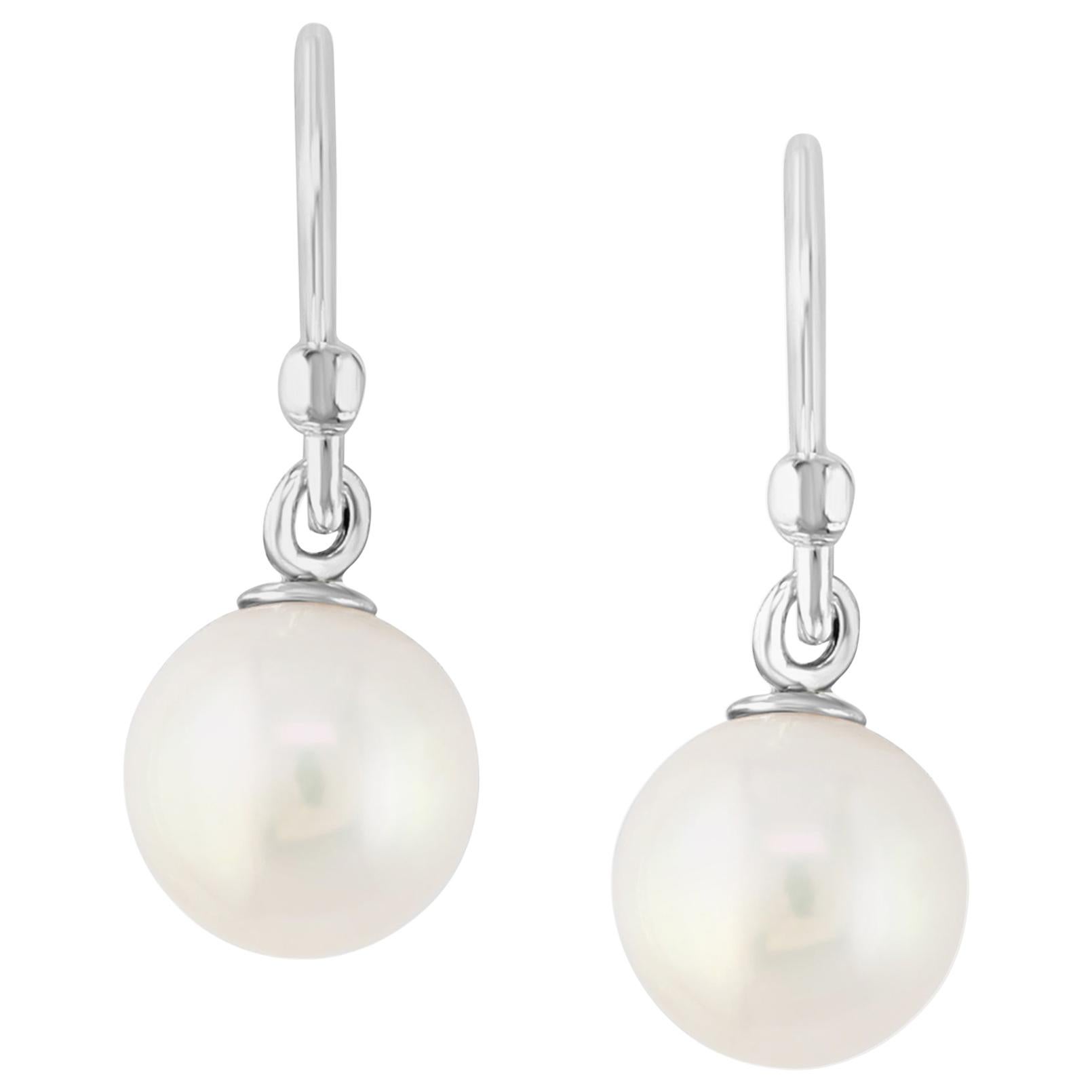 Cultured Freshwater White Pearl Earrings in Sterling Silver For Sale