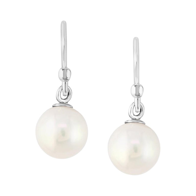 7MM White Cultured Pearl 925 Sterling Silver Victorian Style Hook Earrings