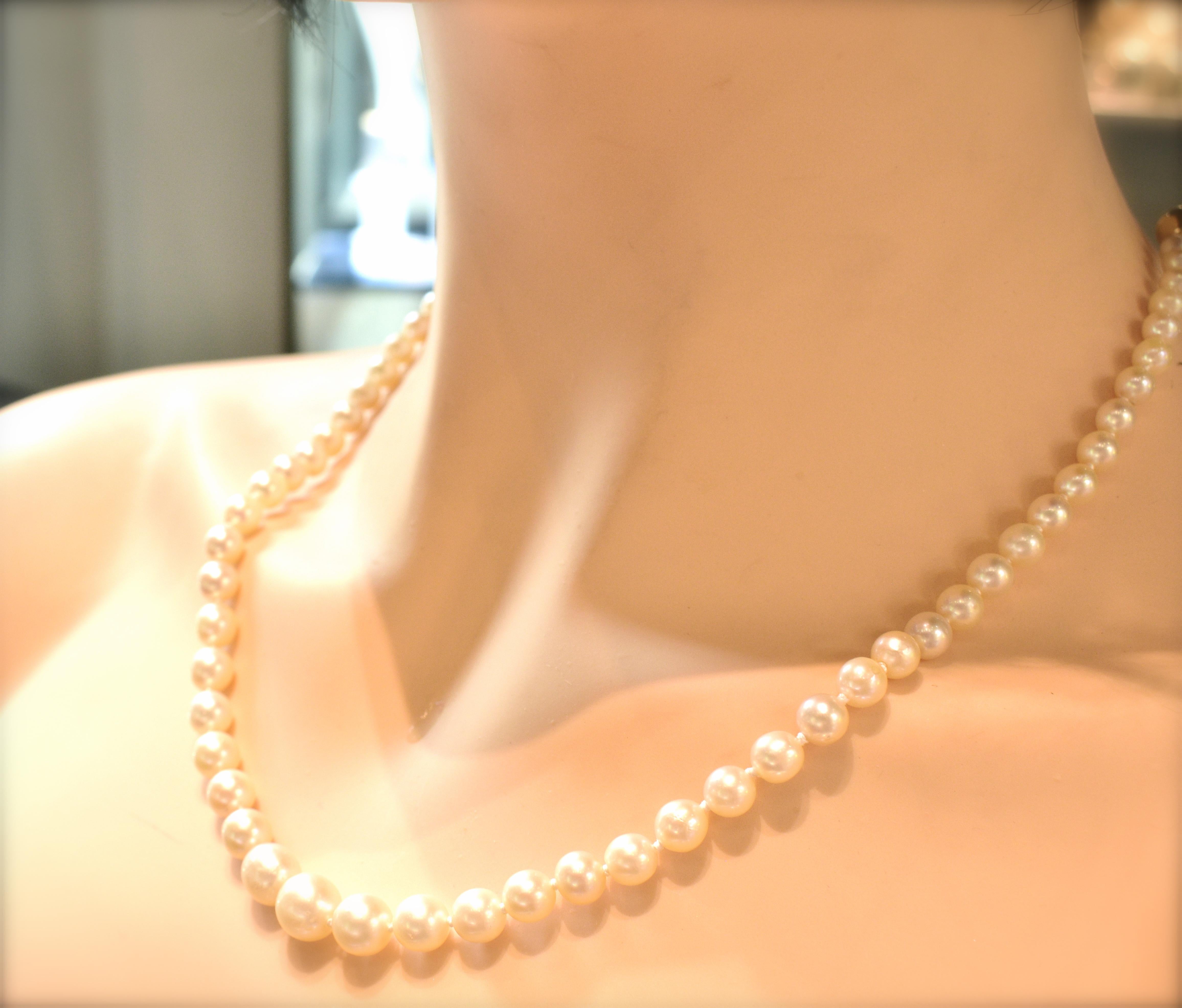Round Cut Cultured Japanese Large Round Pearls Finished with a Yellow Gold Ball Clasp For Sale