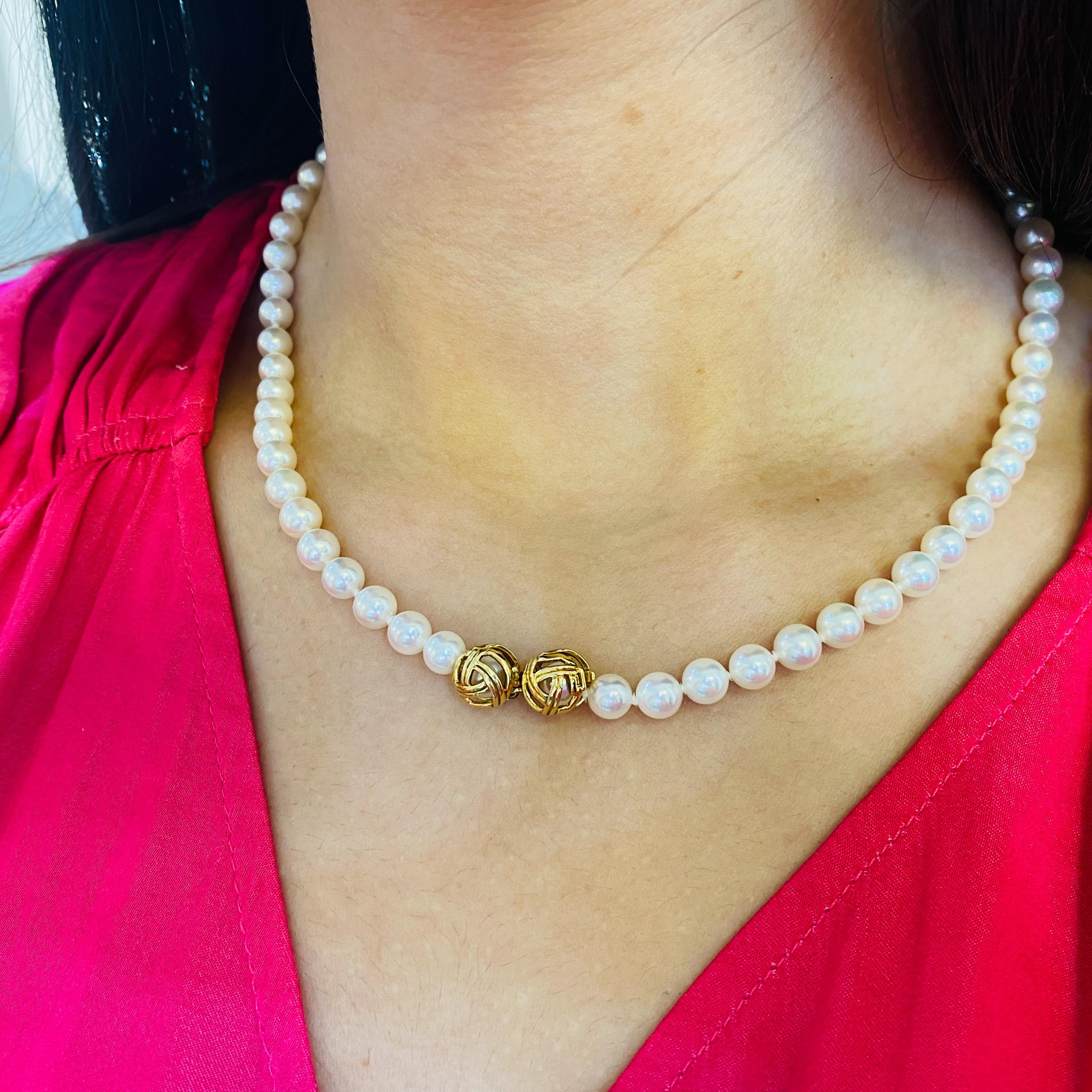 Contemporary Cultured Japanese Pearl Strand with 18K Gold Unique Versatile Double Clasp LV For Sale