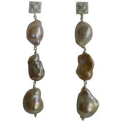 Cultured Natural Baroque Pearls Cubic Zirconia 925 Sterling Silver Earrings