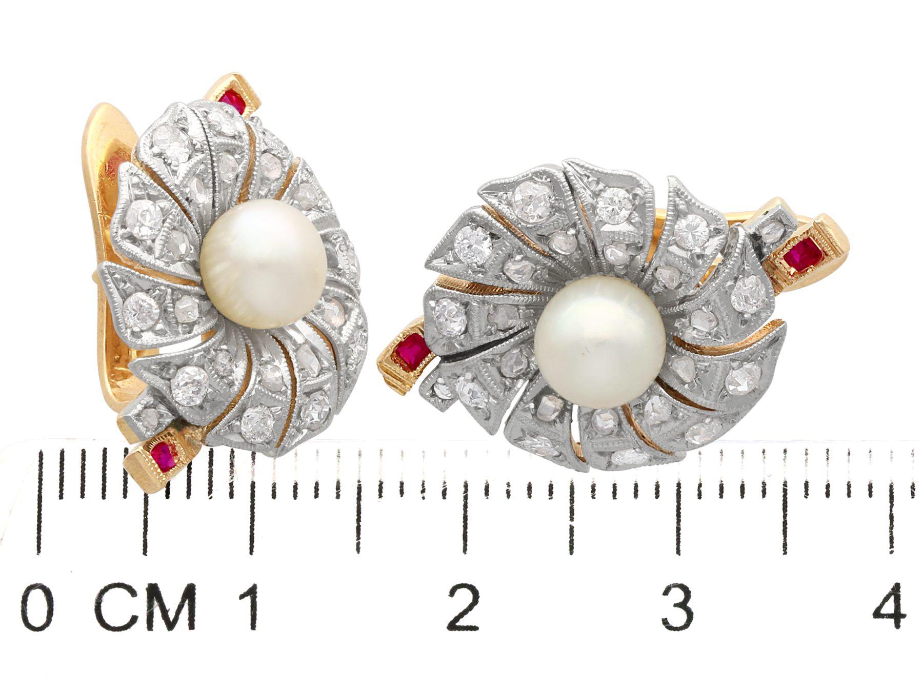 Cultured Pearl, 1.36ct Diamond and Yellow Gold Stud Earrings, Circa 1940 For Sale 4