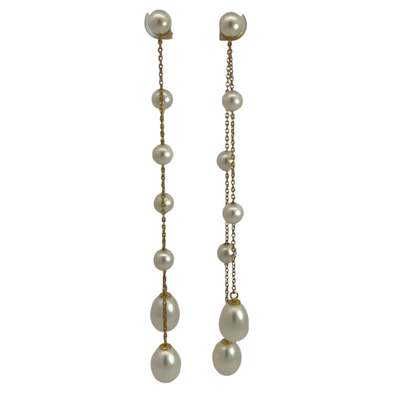 Cultured Pearl 14 Karat Yellow Gold Drop Dangle Modern Earrings