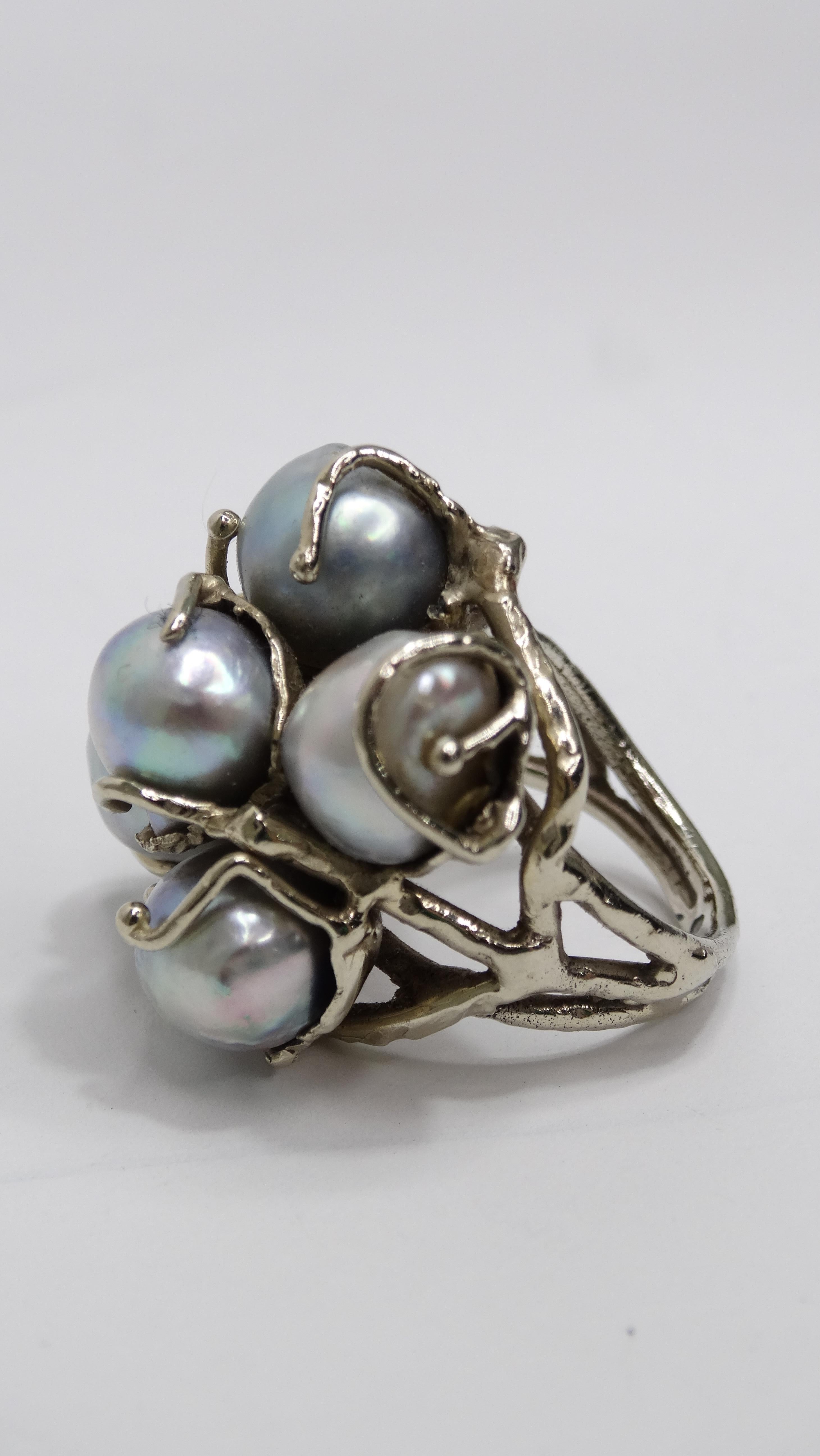 Women's Cultured Pearl 14k White Gold 1970's Ring For Sale