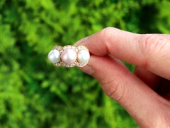 Cultured Pearl and 0.60 Carat Diamond, 18k Yellow Gold Cluster Ring Circa 1935