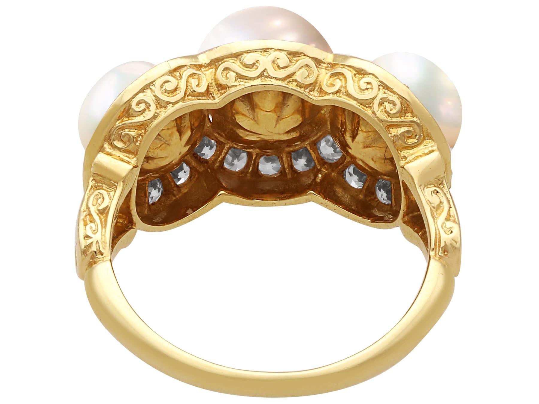 da uomo o donna Anello a grappolo con perle coltivate e diamanti da 0,60 carati, oro giallo 18 carati Circa 1935 in vendita