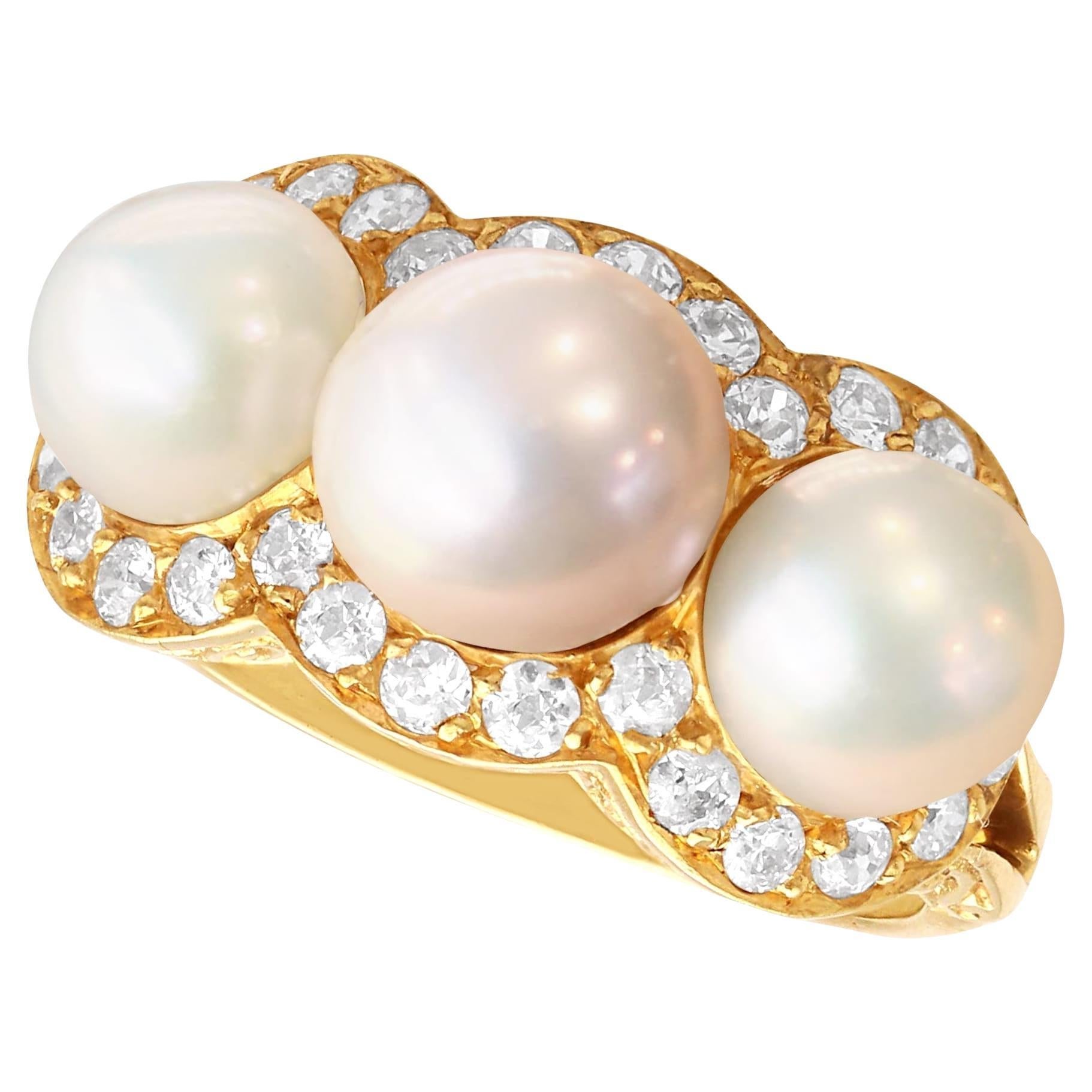 Bague grappe en or jaune 18 carats, perles de culture et diamants de 0,60 carat, c. 1935