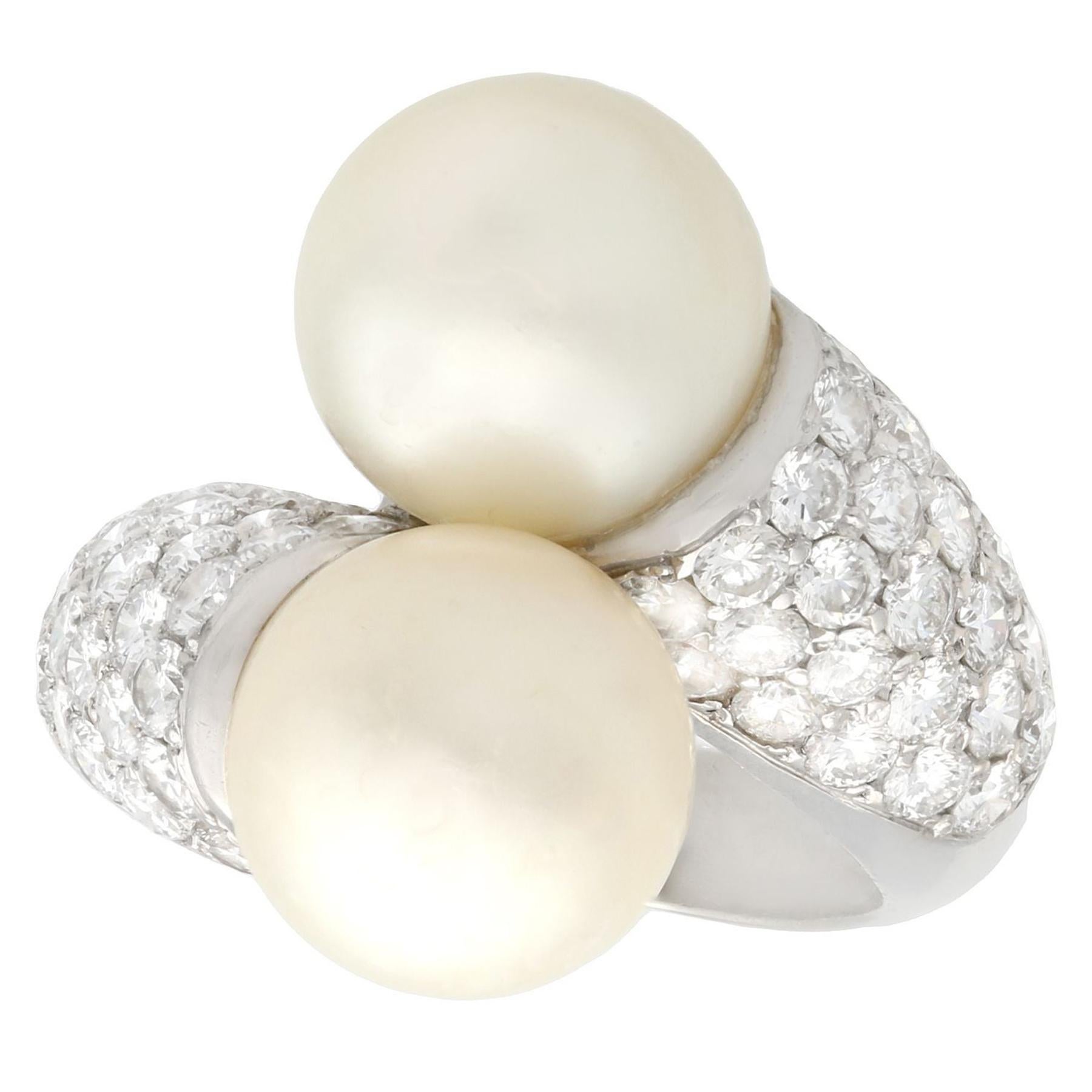 Cultured Pearl and 1.70 carat Diamond White Gold Cocktail Ring, circa 1970
