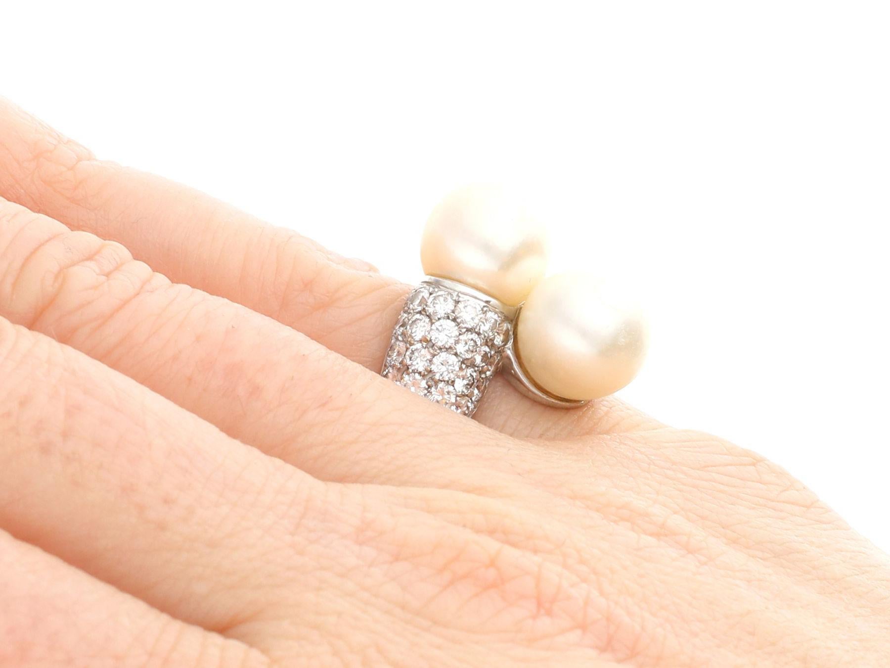 1970s Cultured Pearl and 1.70 carat Diamond White Gold Cocktail Ring For Sale 2
