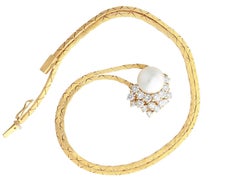 Cultured Pearl and 1.75 Carat Diamond Yellow Gold Necklace