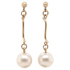 Cultured Pearl and 18 Carat Yellow Gold Drop Earrings
