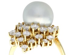 Cultured Pearl and 1.80 Carat Diamond Yellow Gold Cocktail Ring, circa 1960