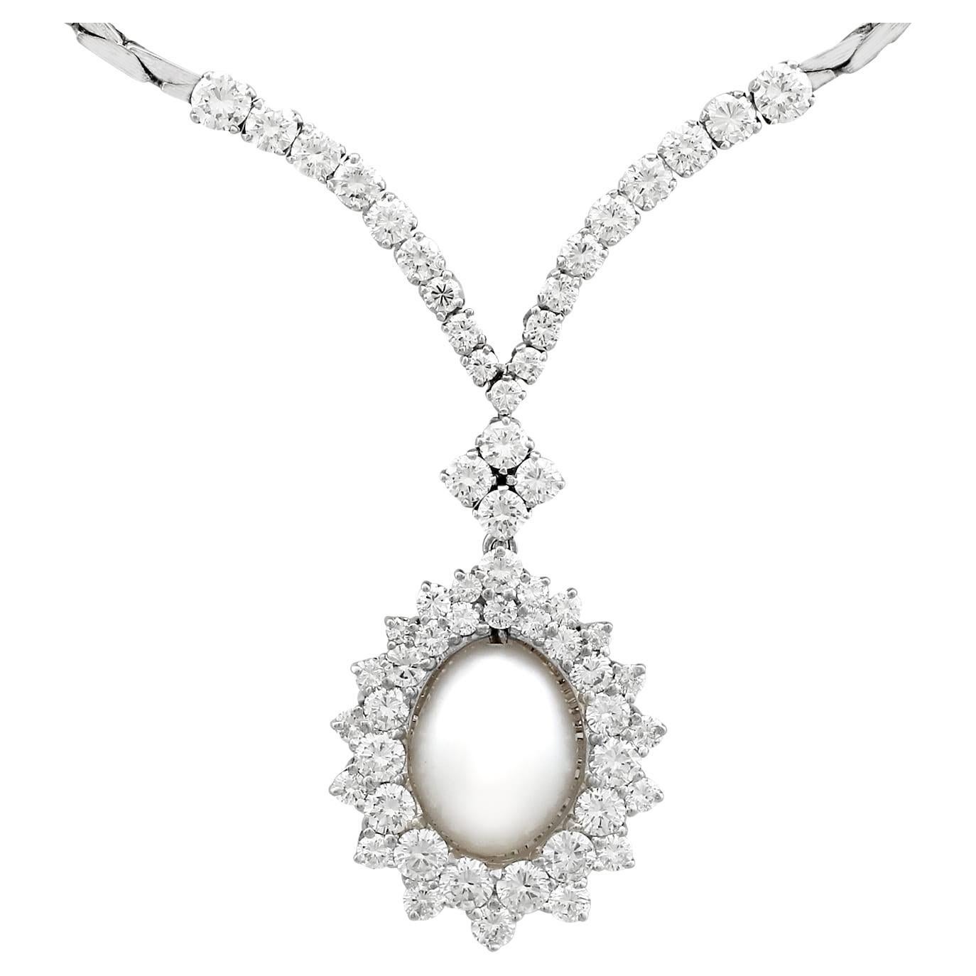 Cultured Pearl and 5.32 Carat Diamond White Gold Cluster Necklace