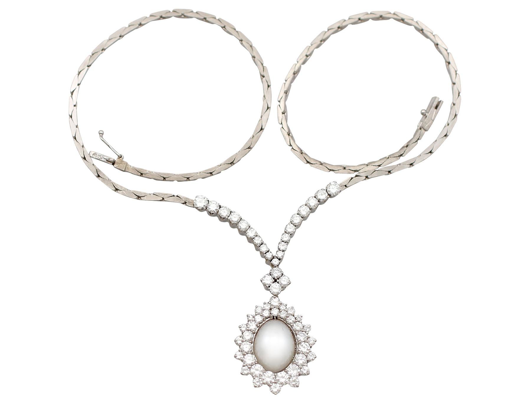 Round Cut Cultured Pearl and 5.32 Carat Diamond White Gold Necklace For Sale