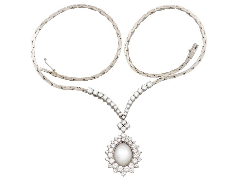 Cultured Pearl and 5.32 Carat Diamond White Gold Necklace For Sale at ...