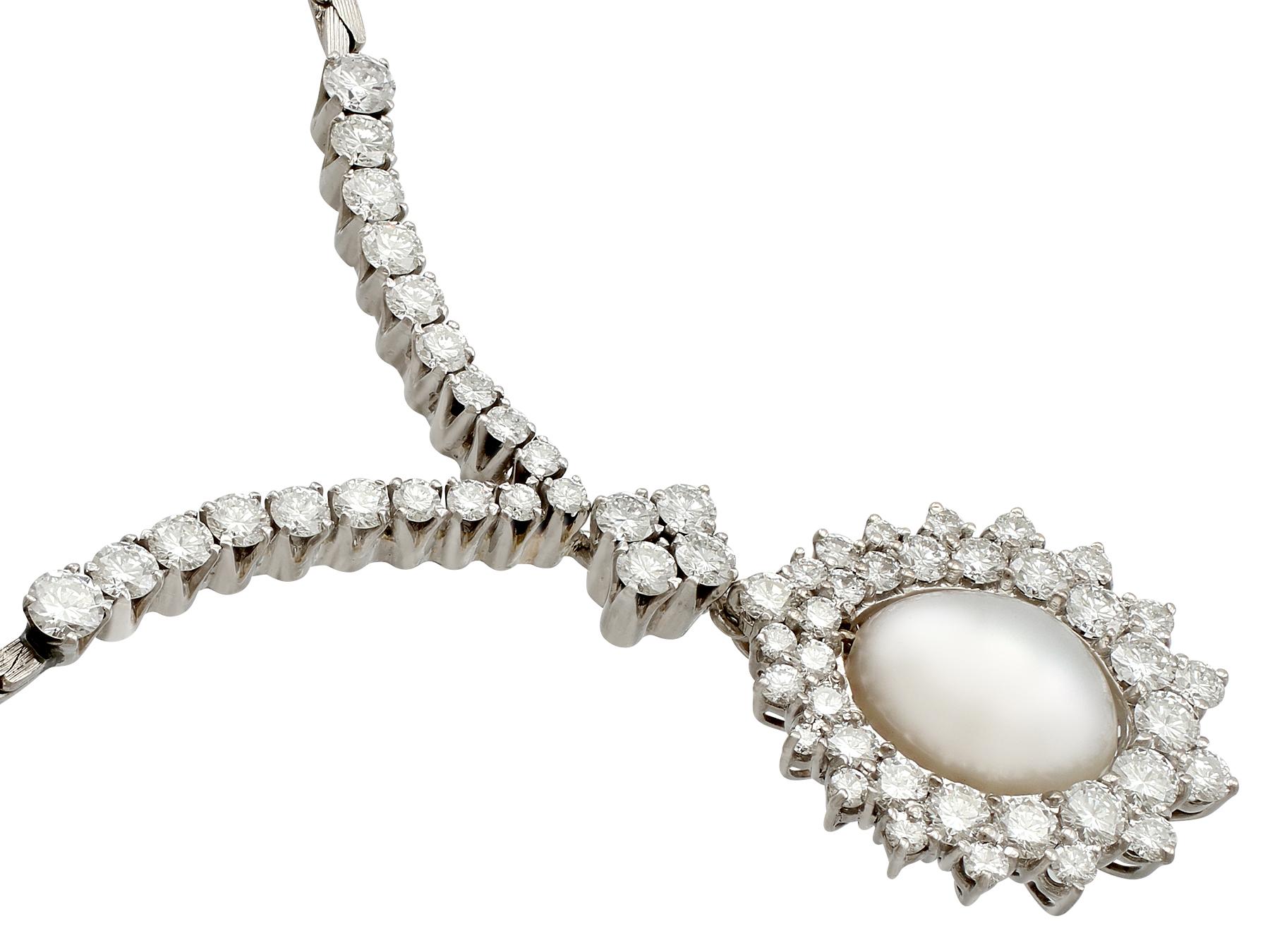 Women's or Men's Cultured Pearl and 5.32 Carat Diamond White Gold Necklace For Sale