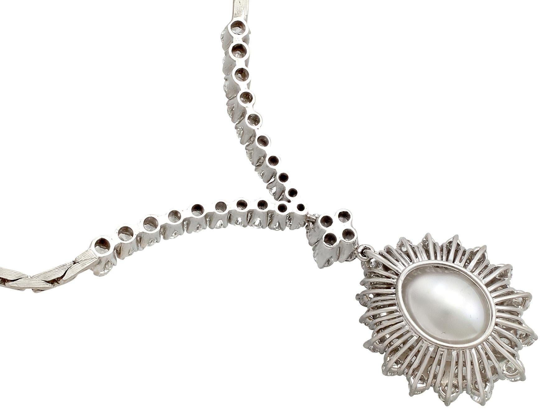 Cultured Pearl and 5.32 Carat Diamond White Gold Necklace For Sale 1