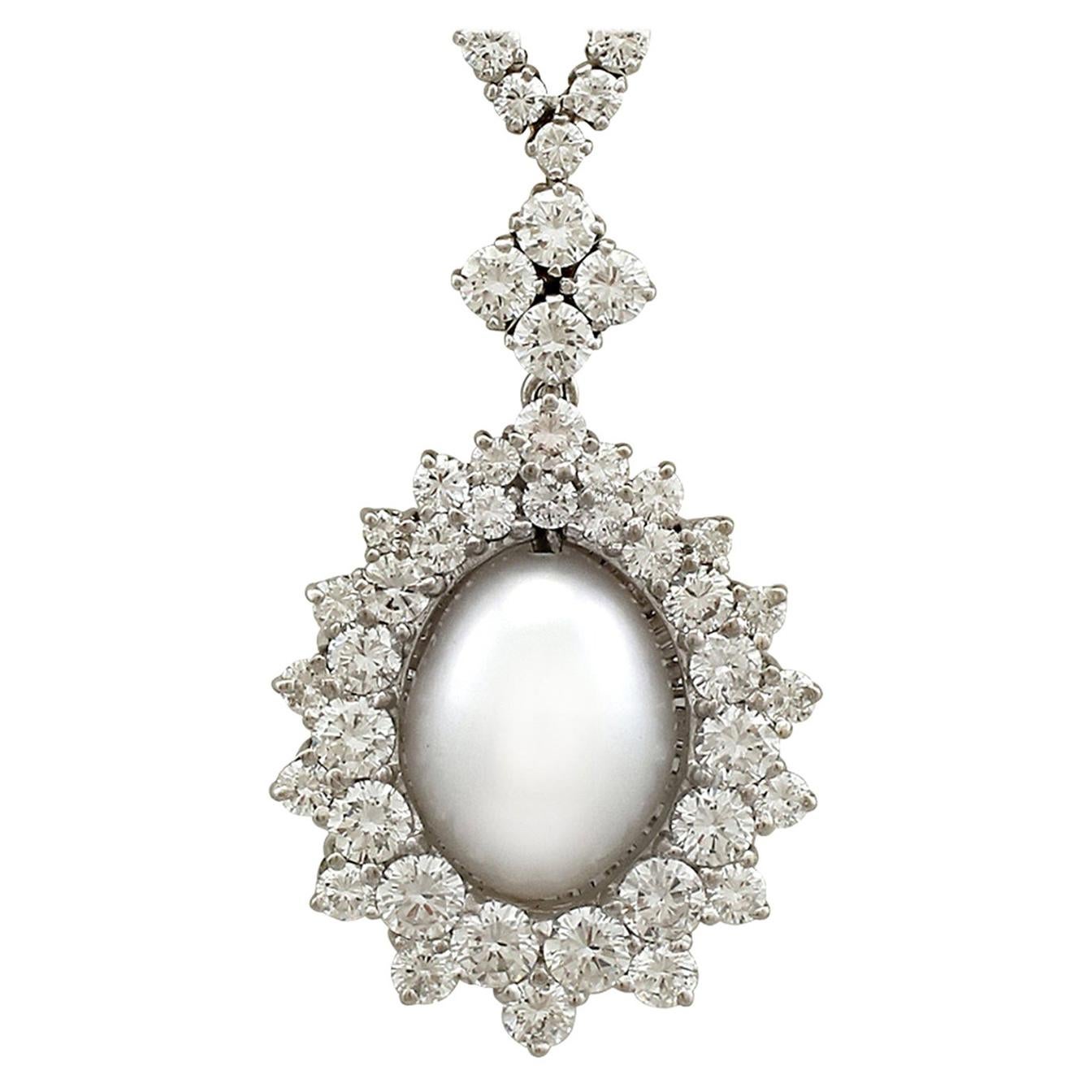 Cultured Pearl Diamond White Gold Necklace For Sale at 1stDibs