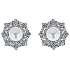 Cultured Pearl and Diamond 14 Karat Gold Earrings