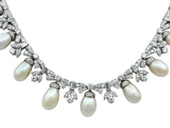 Cultured Pearl and Diamond Dangle Ornate Choker Style Necklace in 10K White Gold