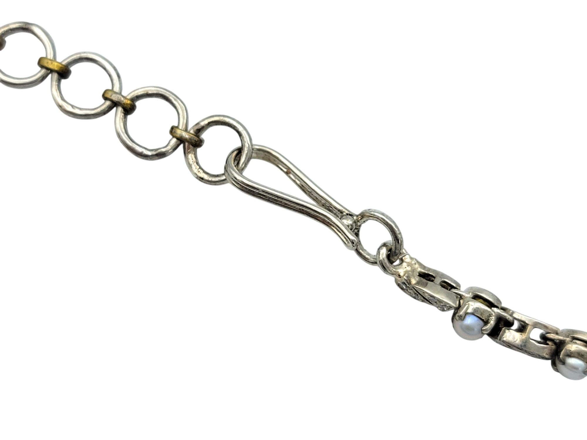 Cultured Pearl and Diamond Dangle Ornate Choker Style Necklace in 10K White Gold In Good Condition For Sale In Scottsdale, AZ