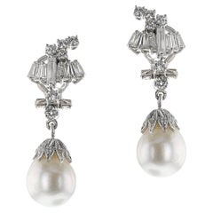 Cultured Pearl and Diamond Dangling Earrings, 18k