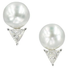 Cultured Pearl and Diamond Ear Clip Earrings