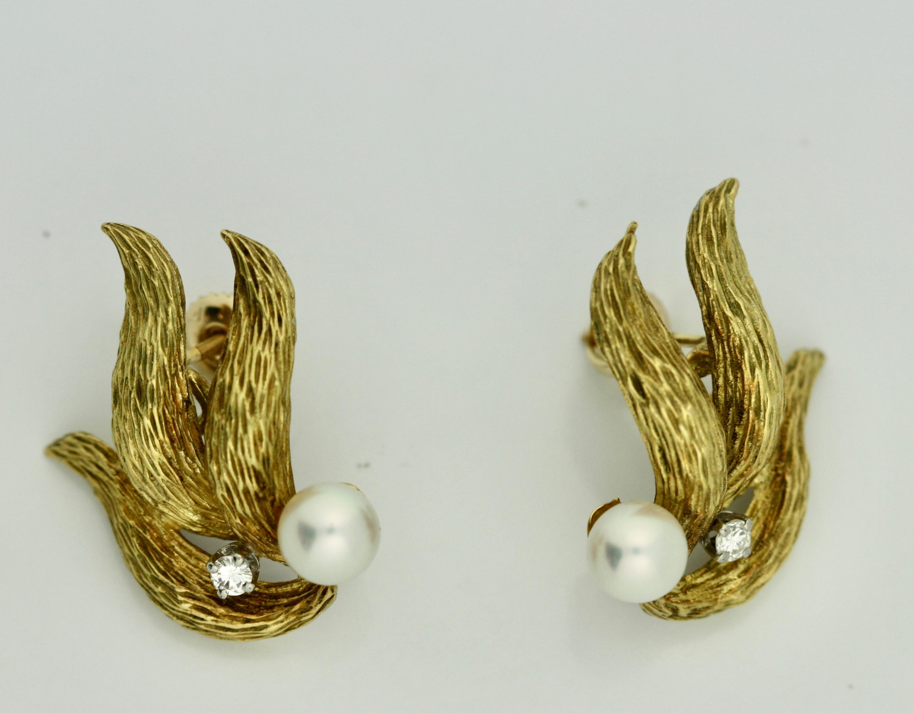 Women's or Men's Cultured Pearl and Diamond Earrings For Sale