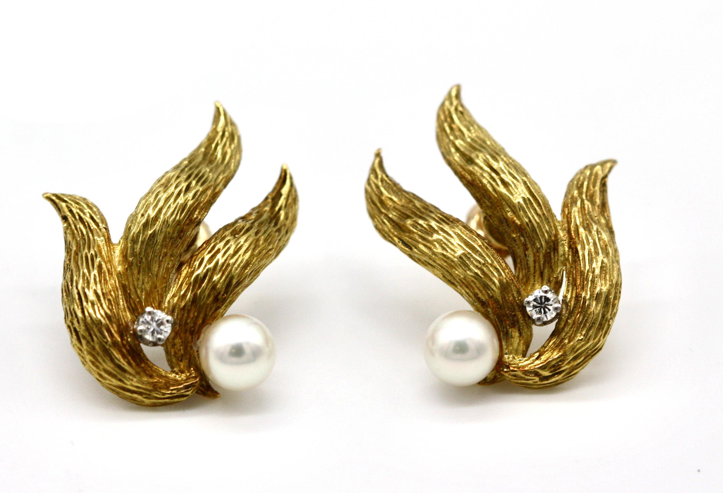 Cultured Pearl and Diamond Earrings For Sale 1