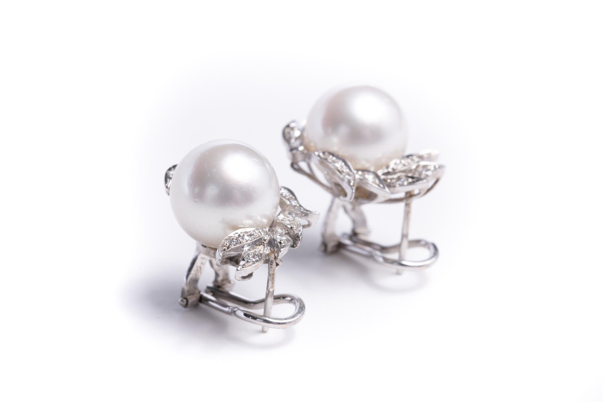 Cultured Pearl and Diamond Earrings Set in 18 Karat White Gold and Diamonds 9