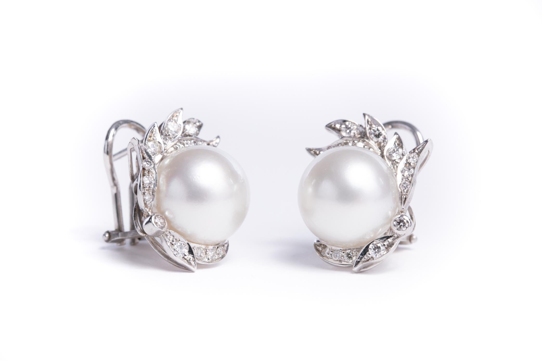 Cultured Pearl and Diamond Earrings Set in 18 Karat White Gold and Diamonds 1
