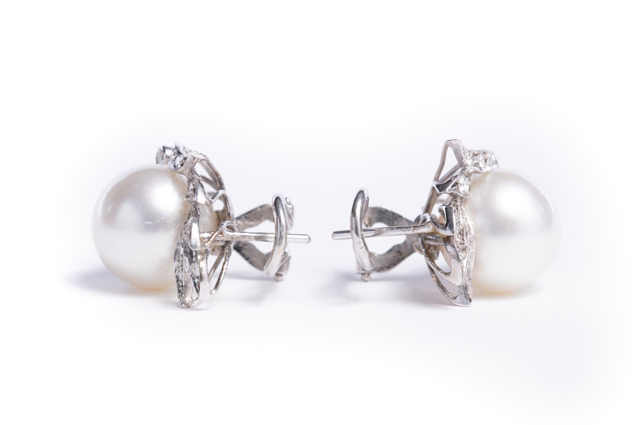 Cultured Pearl and Diamond Earrings Set in 18 Karat White Gold and Diamonds 2