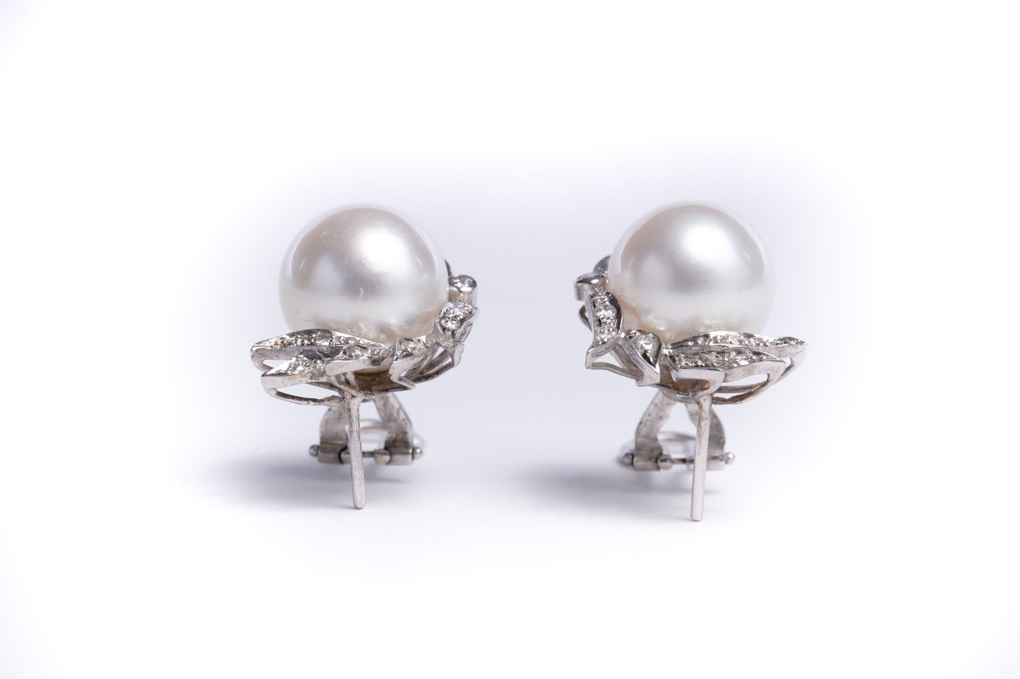 Cultured Pearl and Diamond Earrings Set in 18 Karat White Gold and Diamonds 3
