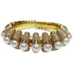 Cultured Pearl and Diamond Gold 
Celtaura
 Cuff-Bracelet by Bulgari