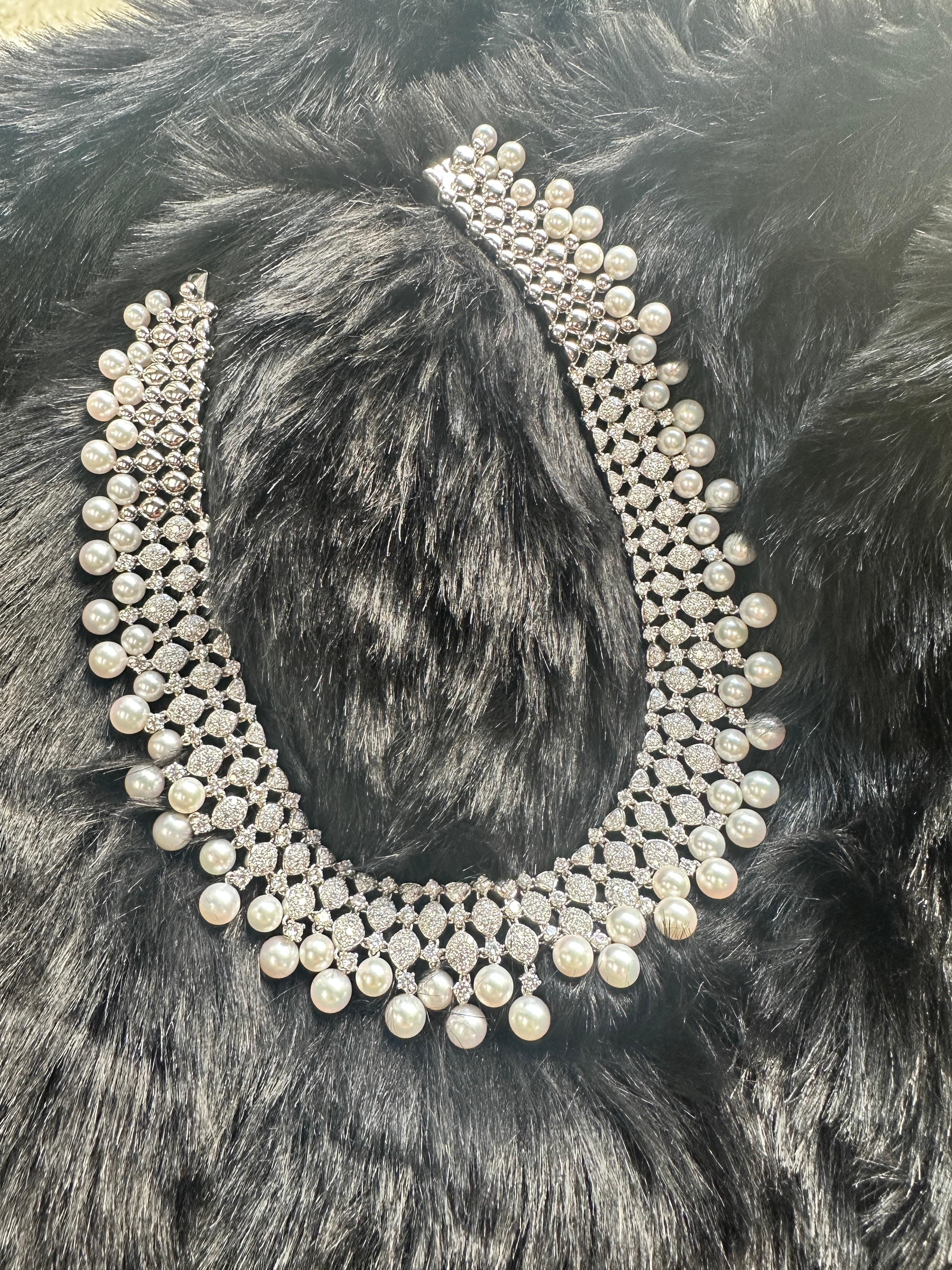 Collana di perle coltivate e diamanti In condizioni Nuovo in vendita a New York, NY