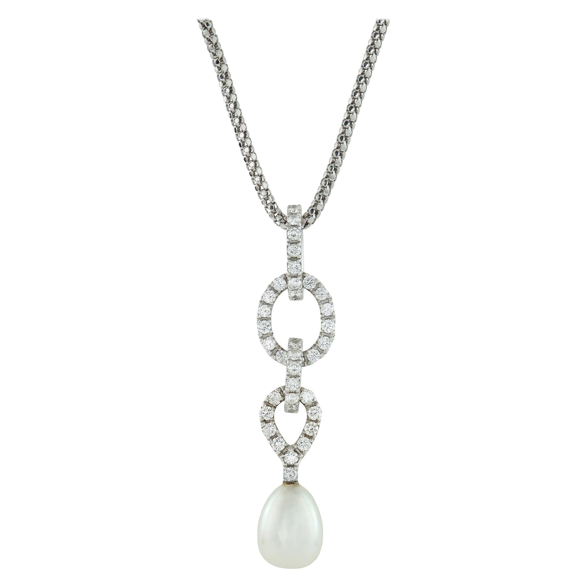 Cultured Pearl and Diamond Pendant For Sale