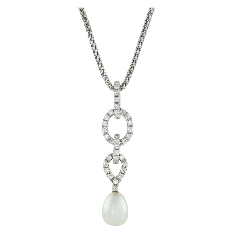 Fine Diamond and Cultured Pearl Necklace For Sale at 1stDibs