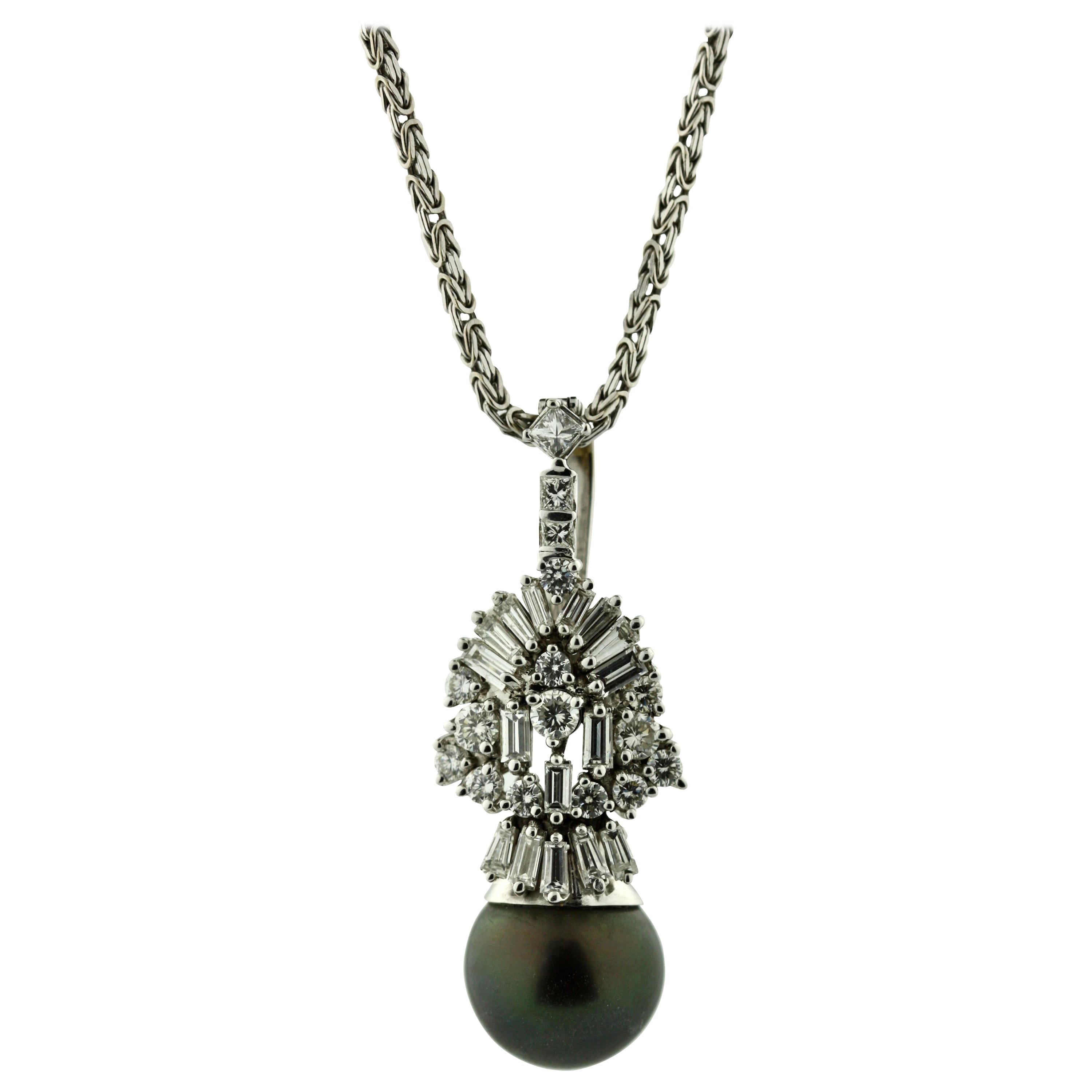 Cultured Pearl and Diamond Pendant Necklace